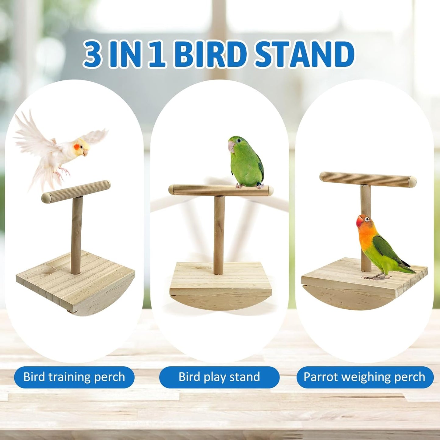 kathson Bird Training Stand Parakeet Playground Bird Perch Stand Portable Tabletop Bird Perch Parrot Stand perches T Shaped Bird Play Stand for Parakeet Conure Lovebird Cockatiel