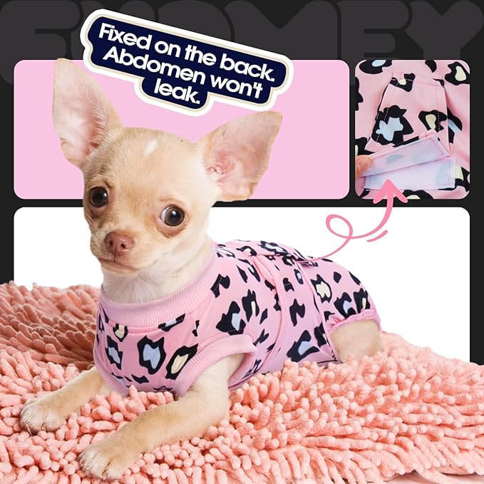 FUAMEY Recovery Suit for Dogs After Surgery,Soft Breathable Dog Bodysuit E-Collar & Cone Alternative Surgical Suit,Male Female Dog Neuter Spay Suits Anti Licking Wounds Onesie Pink Leopard XXL
