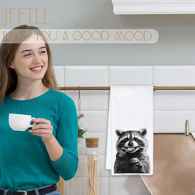 Funny Toothbrush Raccoon Bathroom Hand Towels, Gifts for Raccoon Lovers Hand Towels for Bathroom Washroom Restroom Decor, 16x24 Inch