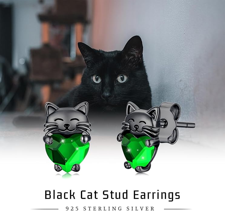 925 Sterling Silver Cat Earrings Cute Animal Kitten Stud Earrings cat Jewelry Gifts for Women Girls Hypoallergenic Earrings for Sensitive Ears