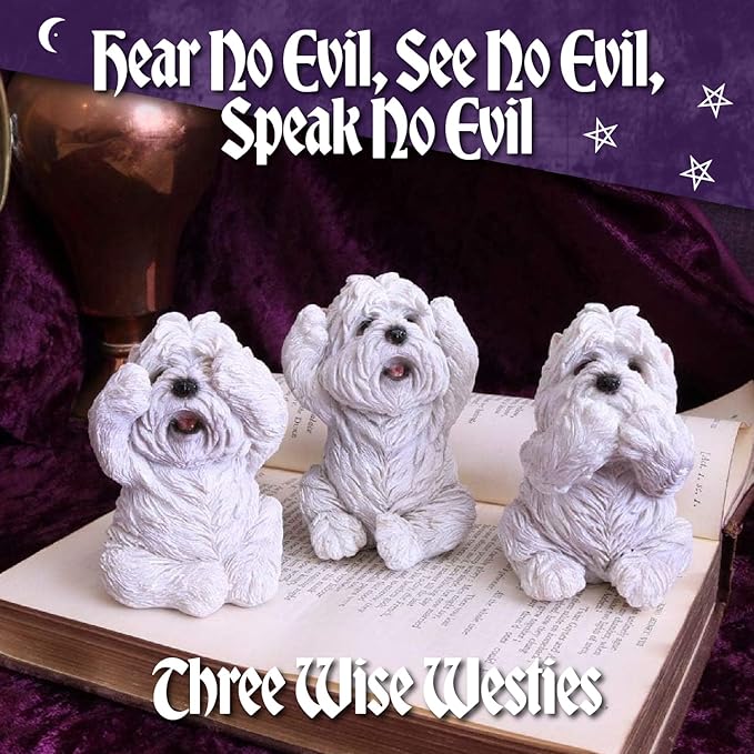 Nemesis Now Three Wise See No Evil Hear No Evil Speak No Evil Figurines, Adorable Hand-Painted Resin Collectibles and Gift - Westies