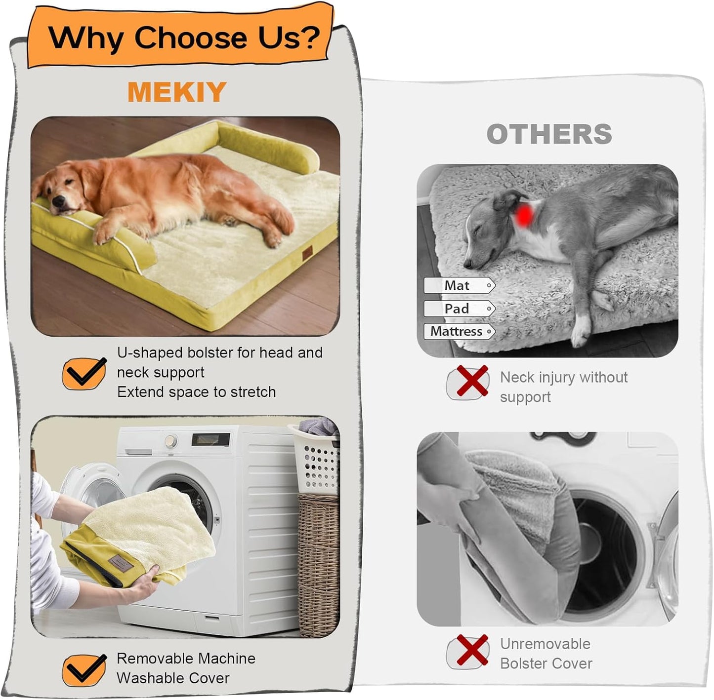 Large Dog Bed Orthopedic Washable | Beds Bolster Pet - XXL Large Big Dogs - Memory Foam - Couch Sofa - Waterproof with Removable Cover - Ginger Yellow Dog Bed