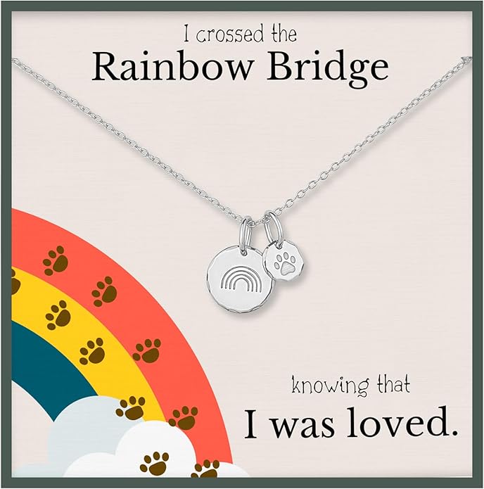 HOPE LOVE SHINE Rainbow Bridge Pet Memorial Necklace - Sympathy Gifts for Loss of a Pet - Cat & Dog Memorial Jewelry for Women & Men