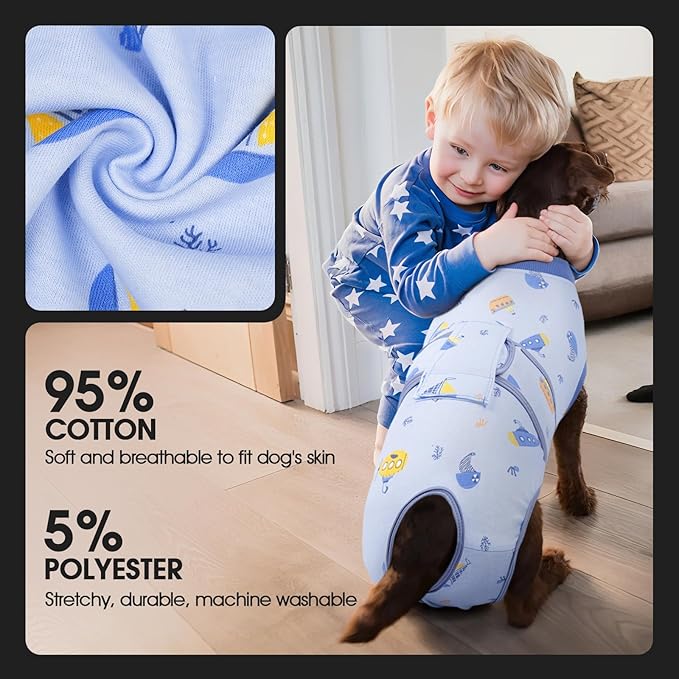 FUAMEY Recovery Suit for Dogs After Surgery,Soft Breathable Dog Bodysuit E-Collar & Cone Alternative Surgical Suit,Male Female Dog Neuter Spay Suits Anti Licking Wounds Onesie Blue Boat L