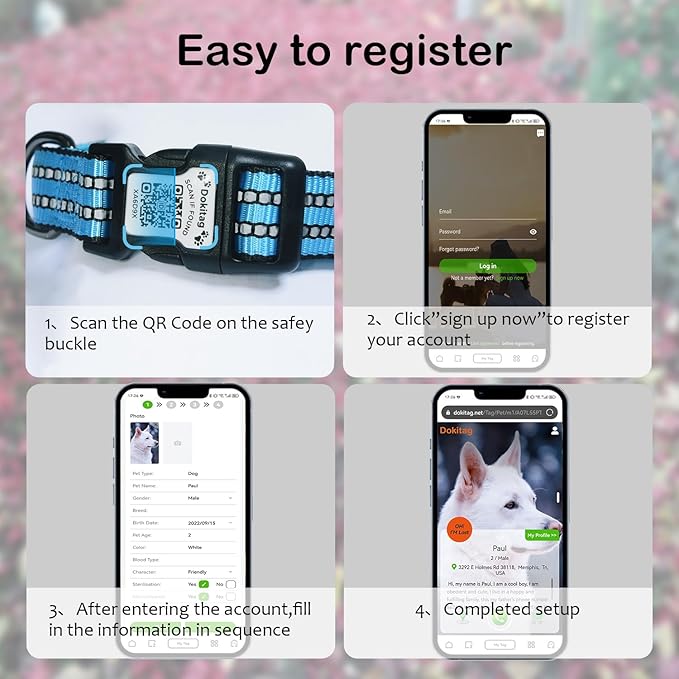 Reflective Dog Collar with Apple AirTag Holder & QR Code Pet ID Tag,Soft Nylon Adjustable Dog Tracker Collar with Safety Lock for Medium Dogs(Blue, M)