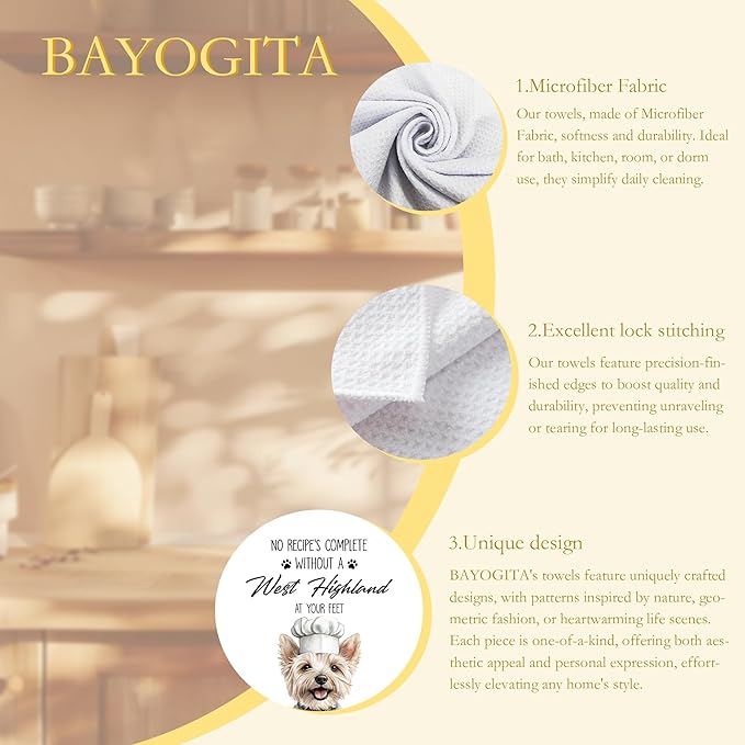 West Highland Terrier Gifts Kitchen Towels Decorative, Dog Mom Lovers Gifts Dish Tea Towels for Kitchen Drying, West Highland Terrier Dog Hand Towels, 16x24 Inch