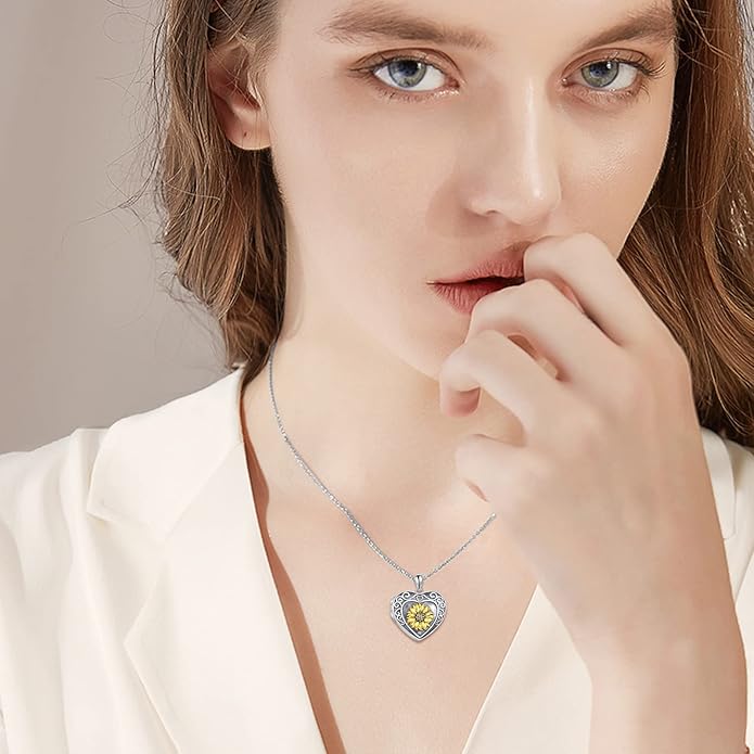 WINNICACA S925 Sterling Silver Heart Lockets Necklace That Holds Pictures Jewelry for Women Photo Pendant Necklace for Birthday Gifts