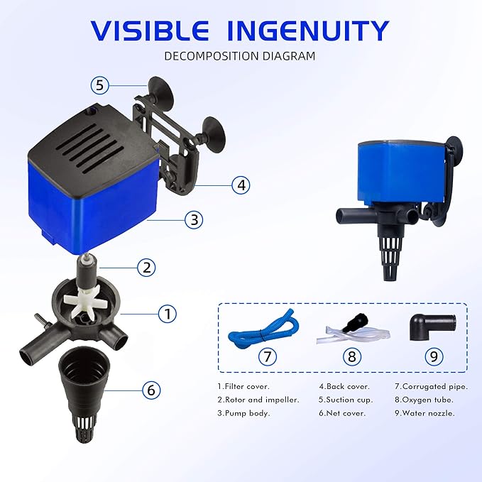 Water Pump 320 GPH Submersible Internal Aquarium Powerhead Water Pump Ultra Quiet for Aquarium,Fish Tank