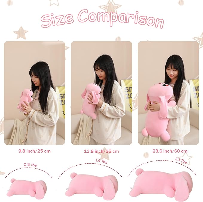 SQEQE Weighted Bunny Plush, Weighted Bunny Stuffed Animal, Cute Plushies Soft Pink Pillow Toy Gift for Kids Adults 9.8 Inch, 0.8 Lbs