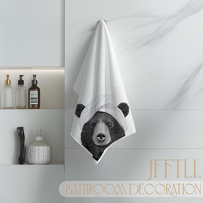 Funny Bathrobe Black Bear Hand Towels, Wild Animal Hand Towels for Bathroom Washroom Restroom, Bear Bathroom Decor, 16x24 Inch
