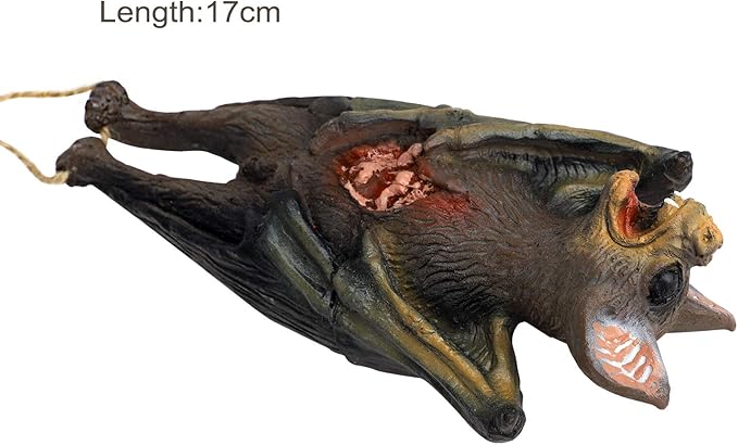 Halloween Hanging Bats Props Trick Toys Simulation Rubber Dead Bat Hanging Ornament Party Decor Prank Prop Cats Dogs Interesting Toys Halloween Party Favors Vampire Rats for Haunted House Decoration