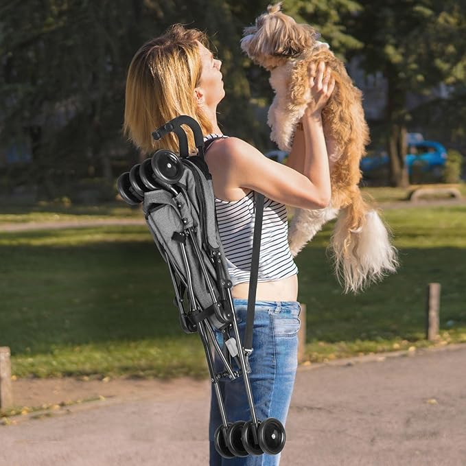 Wedyvko Travel Portable Dog Stroller, Pet Stroller for Small Puppy Dogs & Cats, Up to 33 lbs, Dark Grey