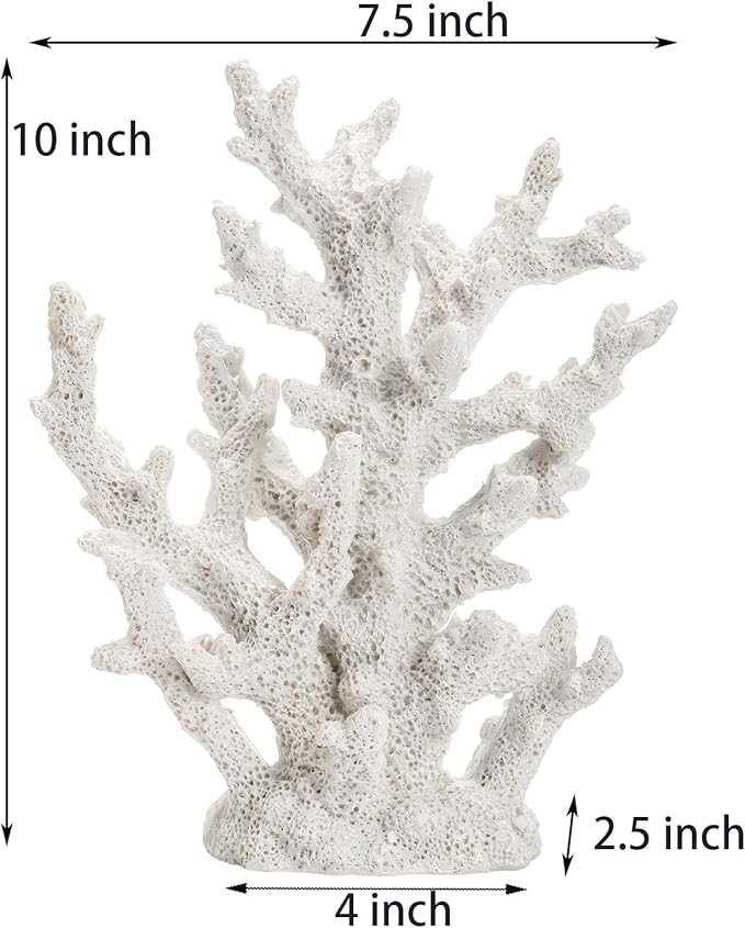 TOPZEA Artificial Coral Ornament, Resin Faux White Coral Reef Aquarium Decor Decorative Sea Stony Corals Realistic Underwater Aquatic Plant for Fish Tank Decoration, Bathroom, Living Room