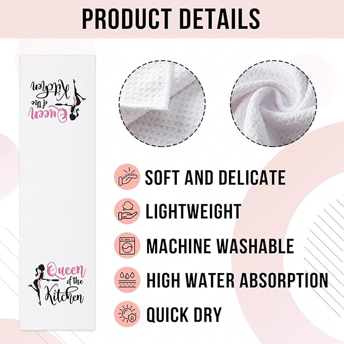 Funny Kitchen Towels Queen of The Kitchen Soft Dishcloth Baking Flour Sack Dish Towels for Decor Great Kitchen Gifts for Hostess Housewife Hilarious Hand Towels for Women Mother Sister