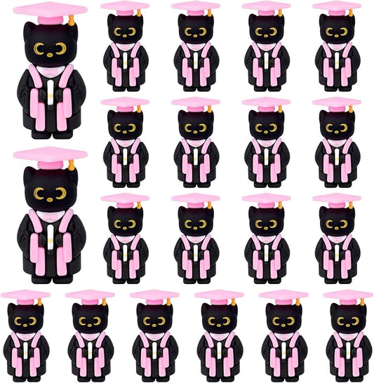 Graduation Cat Figurines, 20 PCS Black Cat Mini Resin with Cap Graduation Decorations Class of 2025, PVC Miniature Black Kitten Figures Grad Gifts Party Favors Cake Topper