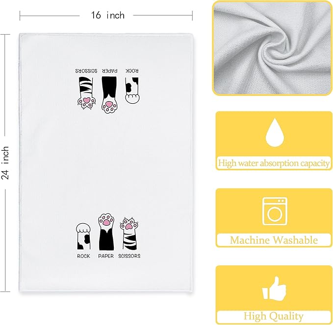 Funny Cat Hand Towels, 16x24 In, Cotton/Linen, Multi-Purpose, Decorative/Playful, Floral Pattern, 350 gsm, 1 Count