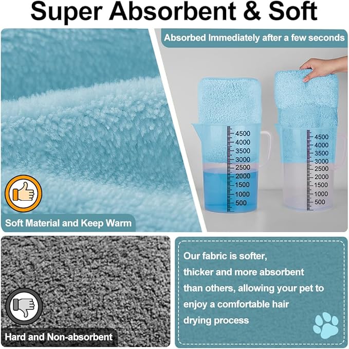 Medium to Large Size Dog Bathrobe, Quick Drying Super Absorbent Used for After Bathing, Warm Dog Towels, Adjustable Hoodies and Belts for Pet Dogs Bath Clothes Products (Blue, 3XL)