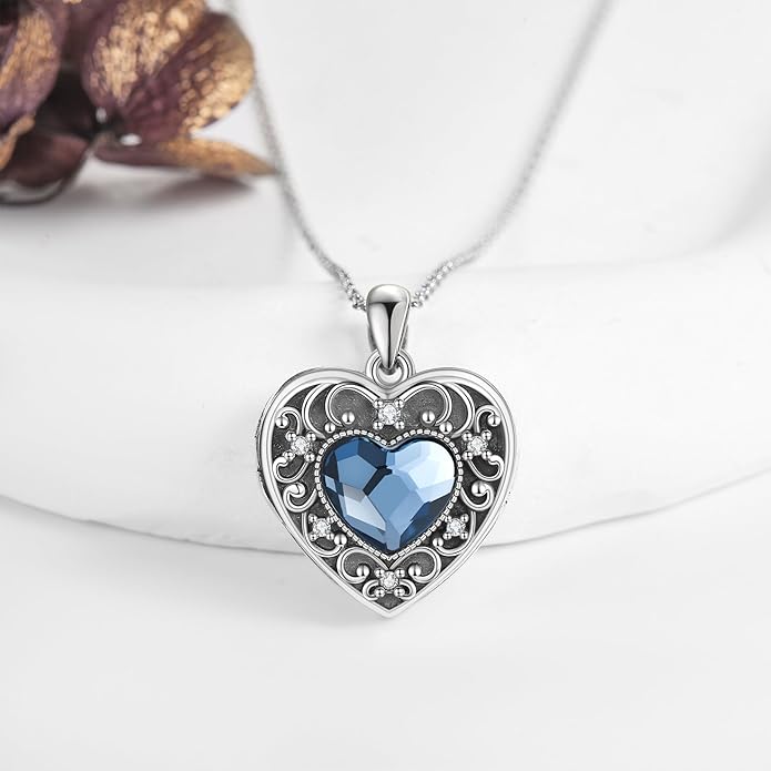 YFN Locket Necklace 925 Sterling Silver Heart Locket Necklace that Holds Pictures for Women Jewelry Gifts