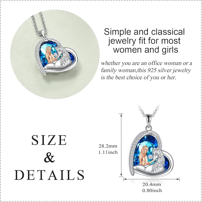 Horse Necklace Women Sterling Silver Crystal Love Heart with Horse Pendant Necklace Jewelry Christmas Gifts for Horse Lovers