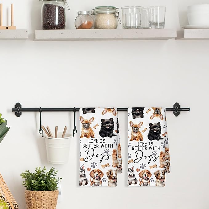 Watercolor Cat Kitchen Towels Set of 2, Cat Gifts for Women, Cat Gifts for Cat Lovers, Best Cat Mom Gift, Life is Better with Cats Kitty Decoration Tea Towels Kitchen Hand Towels 16x24 Inch