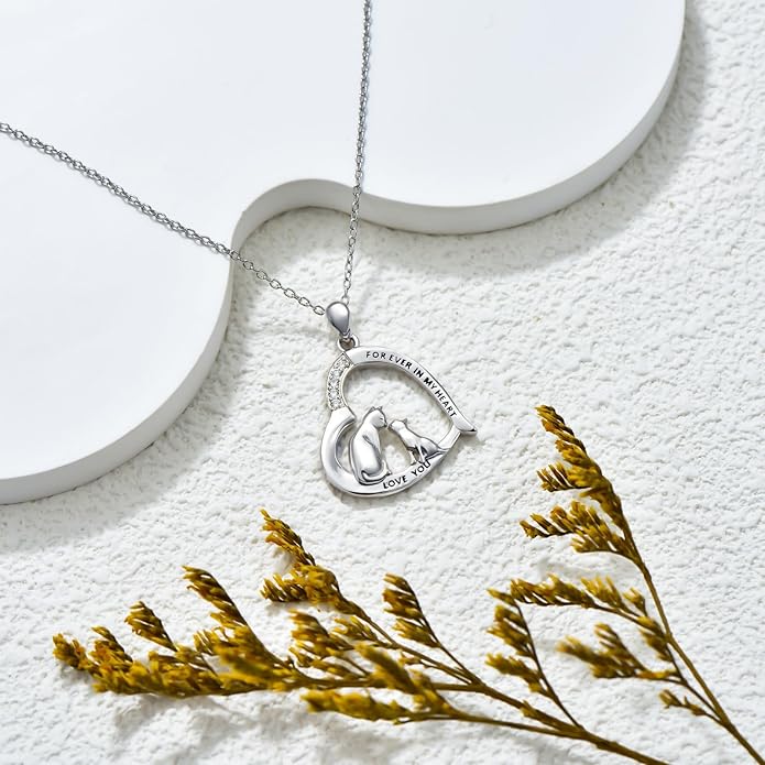 925 Sterling Silver Lab Grown Diamond Animal Necklace Cat/Bear/Bee/Dolphin/Dragonfly/Horse/Hummingbird/Koala/Parrot/Penguin/Pigeon/Sea Turtle/Starfish Lab Grown Diamond Necklace Gift for Women