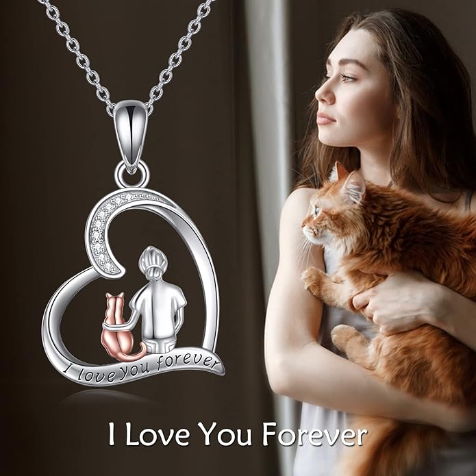 YFN Cat Necklace Sterling Silver Jewelry for Women Cat Jewelry Gifts
