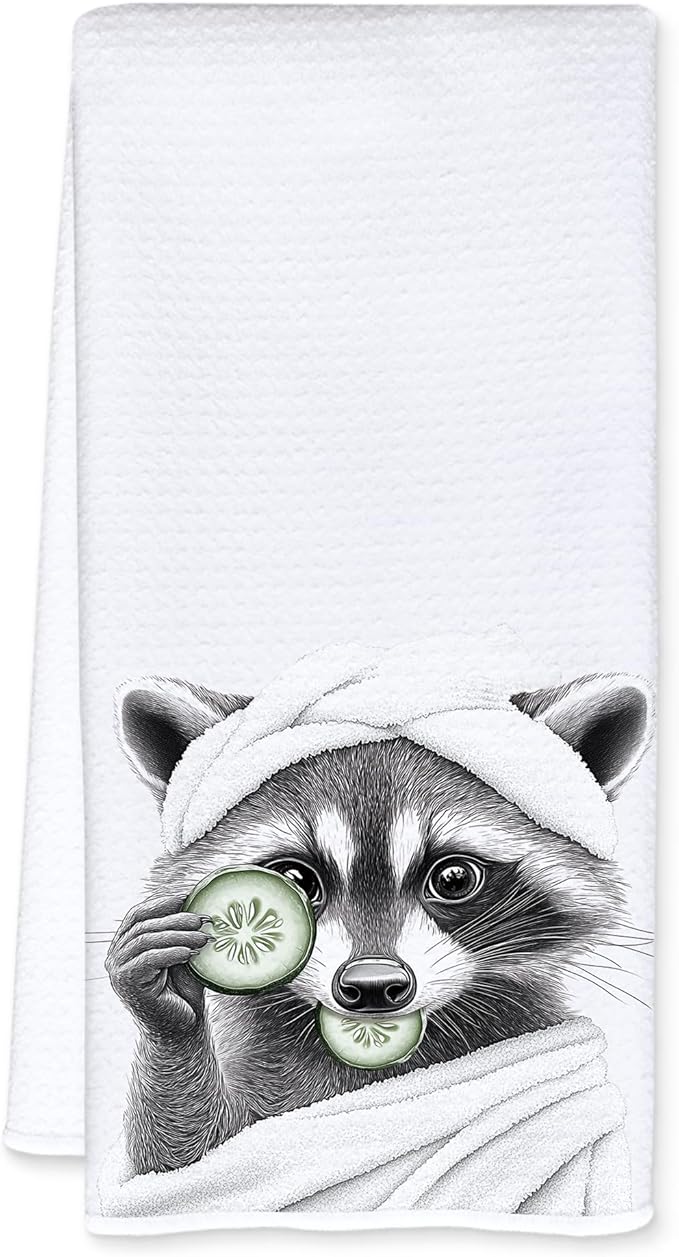Funny Bathrobe Cucumber Raccoon Bathroom Hand Towels, Gifts for Raccoon Lovers Hand Towels for Bathroom Washroom Restroom Decor, 16x24 Inch