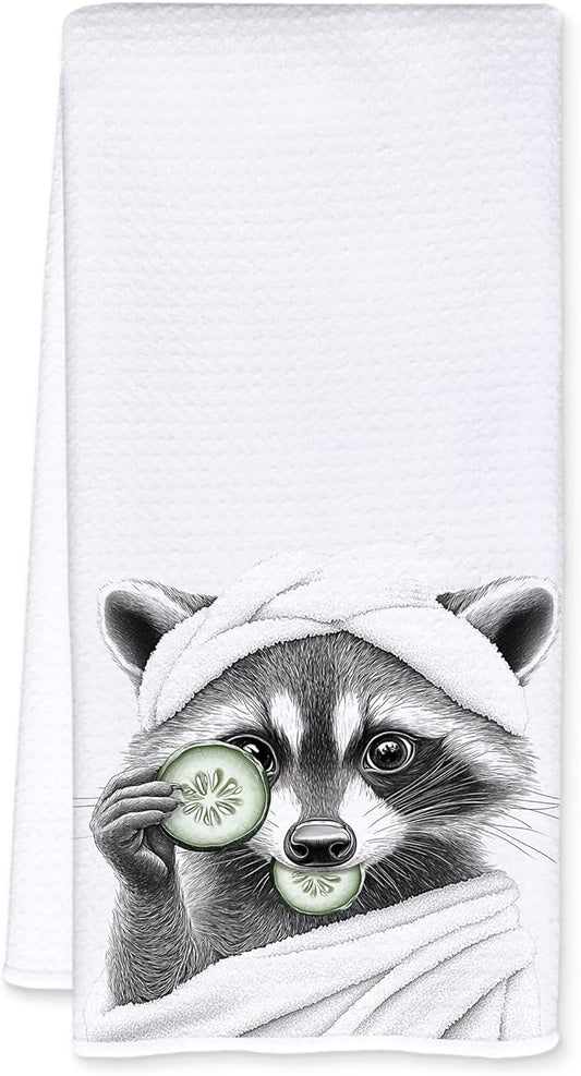 Funny Bathrobe Cucumber Raccoon Bathroom Hand Towels, Gifts for Raccoon Lovers Hand Towels for Bathroom Washroom Restroom Decor, 16x24 Inch