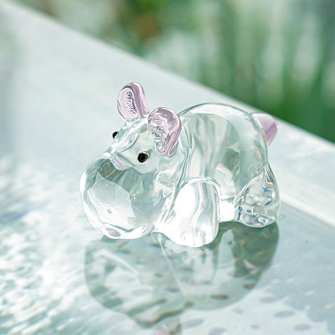 HDCRYSTALGIFTS 2.8inch Crystal Hippo Figurines Collectibles Gift for Mom from Daughter Art Glass Hippopotamus Statue Animal Paperweight Ornament for Table Home Decoration