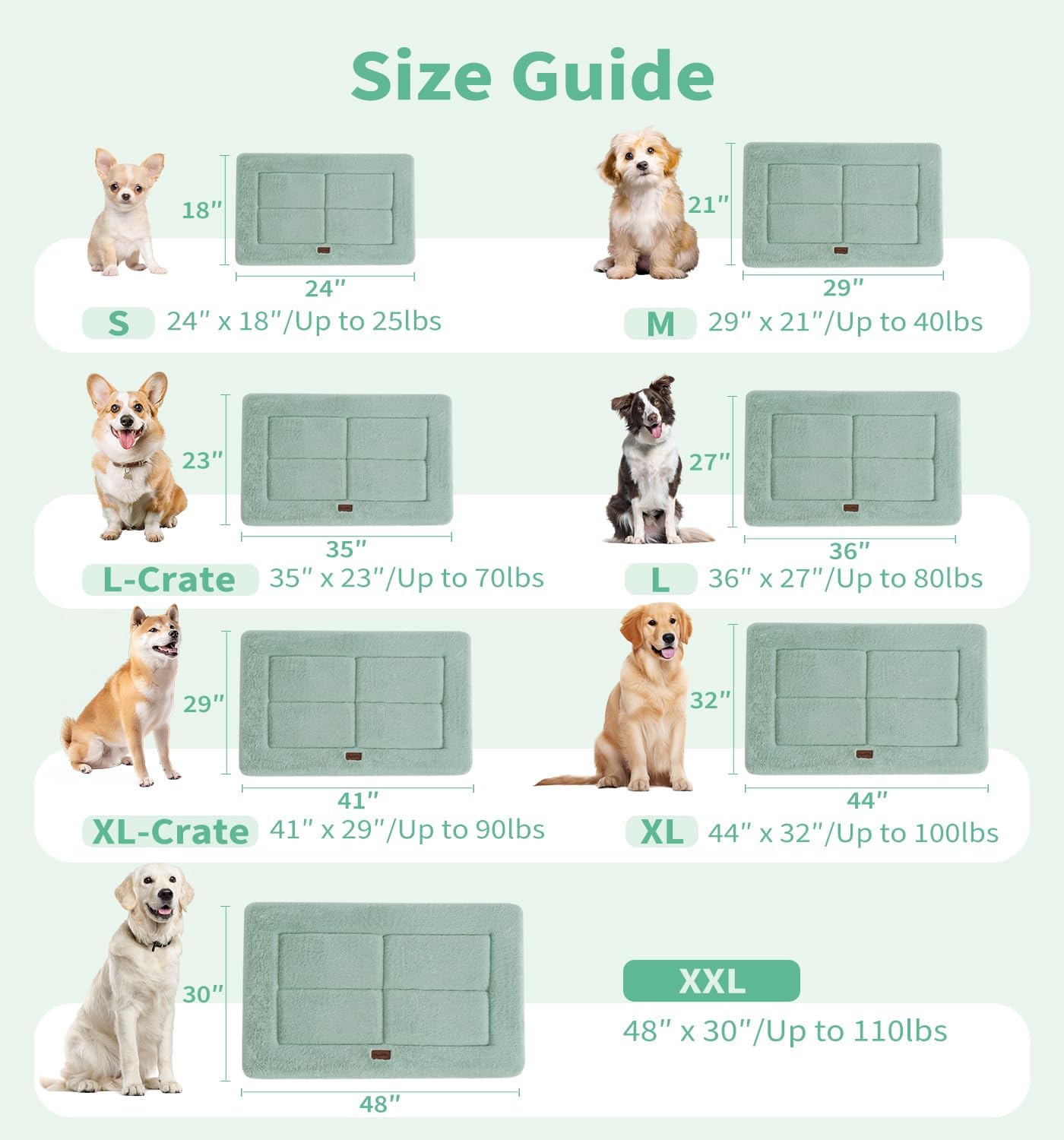 Made4Pets Dog Crate Pad Bed for Small Dogs, Washable & Reversible, Anti-Slip Kennel Mat for Cozy Sleeping, Soft Fluffy Dog Bed for Indoor & Outdoor Use, 24"x18", Green