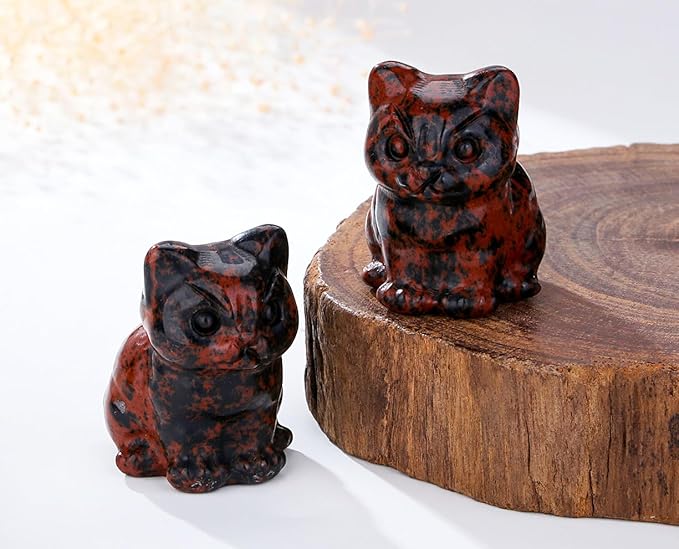 DUQGUHO Red Obsidian Cat Crystals Figurines Gifts for Women & Men - Lucky Cute Cat Statue - Room & Desk Decor - 1PC