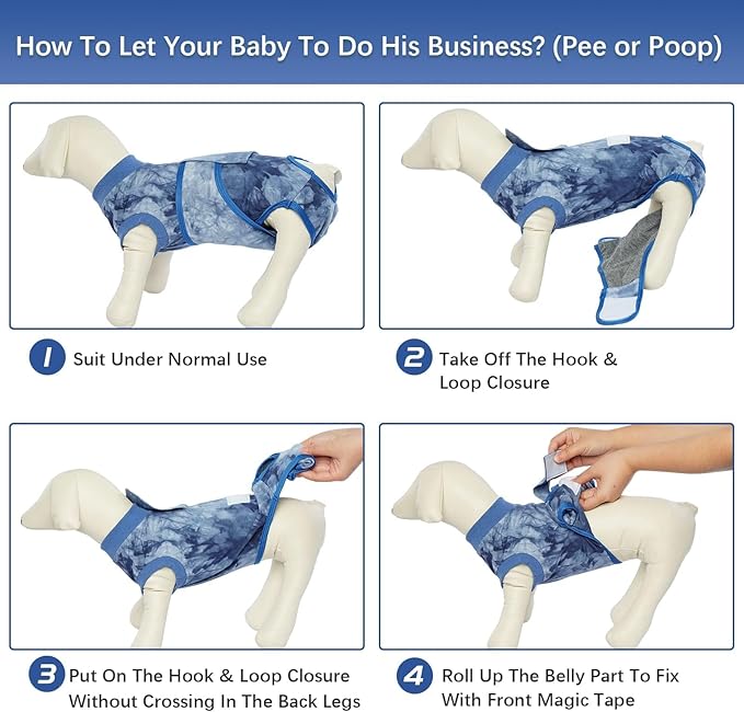 Kuoser Dog Surgery Recovery Suit, Anti Licking Pet Surgical Suit for Dogs Male Neuter, Female Dog Surgery Suit for Spay Subsititute E-Collar Cone, Dogs Body Suits After Surgery Blue Tie Dye 2XL