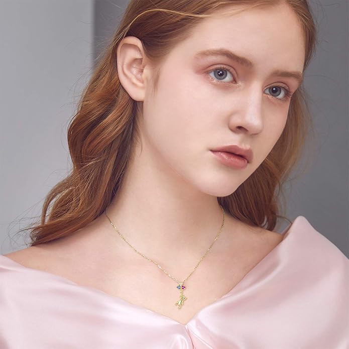 WSX 14K Real Gold Animal Necklace for Women, Bear/Cat/Rabbit/Elephant/Horse Pendant Charm Jewelry Gifts Mother Day Valentine Christmas