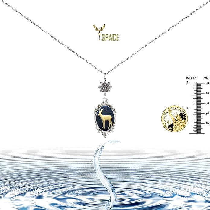 Yspace Lotus Charm Necklace Antique Decor Cameo Pendant 2 Chains Velvet Pouch for Gift
