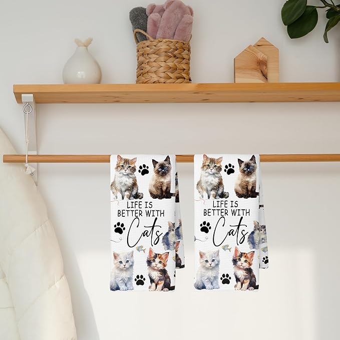 Watercolor Cat Kitchen Towels Set of 2, Cats Gifts for Women Cat Lovers, Cats Owner Gifts Decoration Tea Towels Kitchen Hand Towels 16x24 Inch