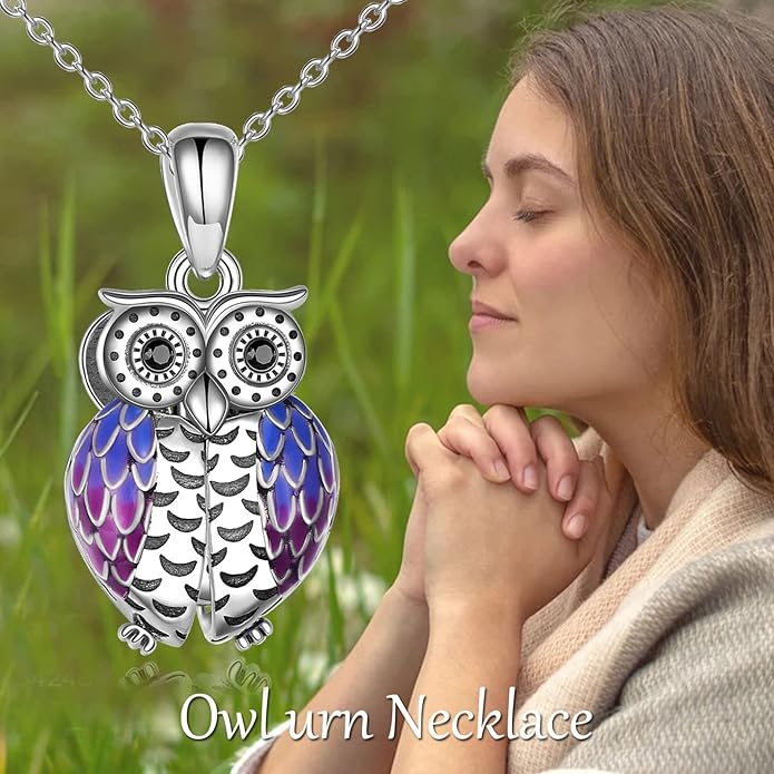 ONEFINITY Sterling Silver Always in My Heart Owl Urn Necklace for Ashes Owl Cremation Jewelry for Ashes of Loved Ones Keepsake Jewelry