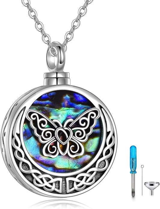 URONE Urn Necklaces for Ashes 925 Sterling Silver Abalone Shell Tree of Life Cremation Jewelry for Ashes Memory Jewelry for Women Men