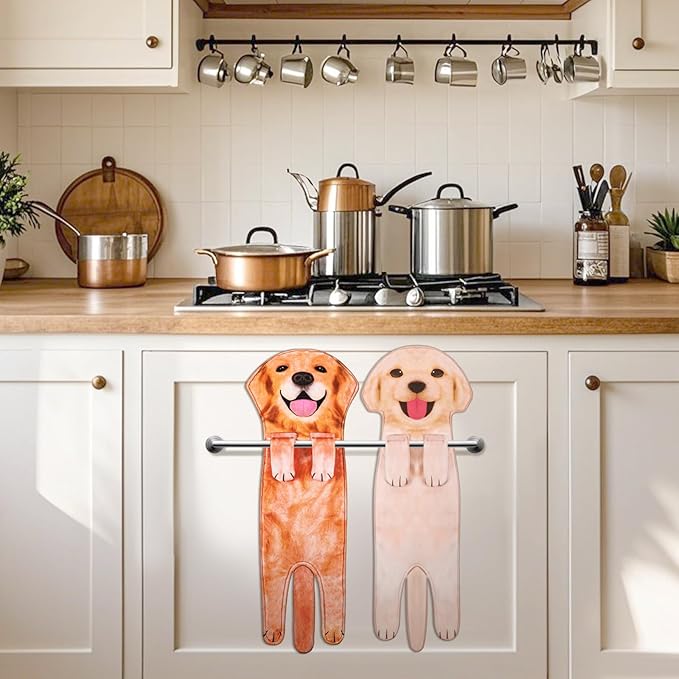 Funny Cat Hand Towels, 3 Pcs Cute Dog Hand Towels Decorative Washcloths Super Absorbent Soft Hanging Face Towels Housewarming Gift for Bathroom Kitchen