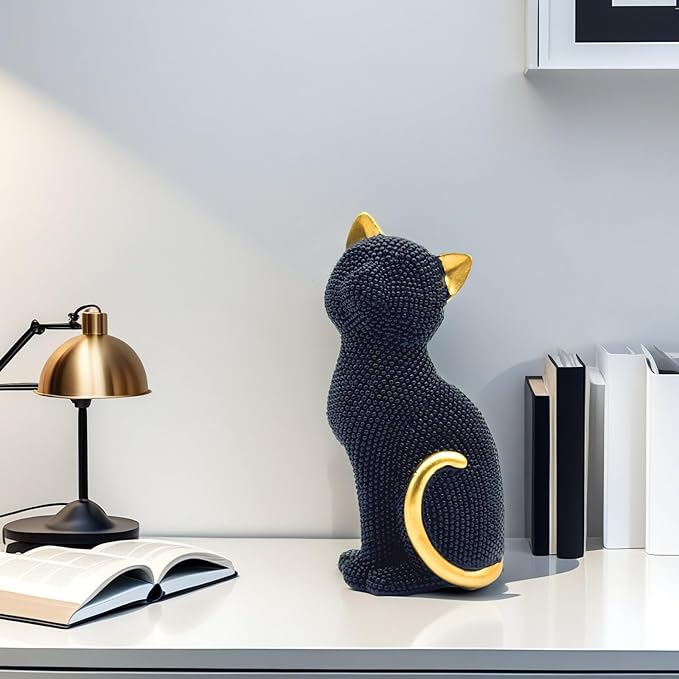 FUNSXBUG Decorative Cat Sitting Statue Art Figurines Sculpture Collectibles Home Office Desktop Decor Outdoor Garden Tabletop Display Decoration (Black)