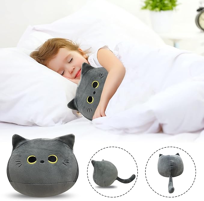 10'' Cute Gray Cat Plush Toys, Soft Cat Pillow Squishy Plushies, Cat Stuffed Animals Kawaii Plush Toys Home Decoration Gift for Cat Lovers Kids Boys Girls (Gray, 10 Inch)