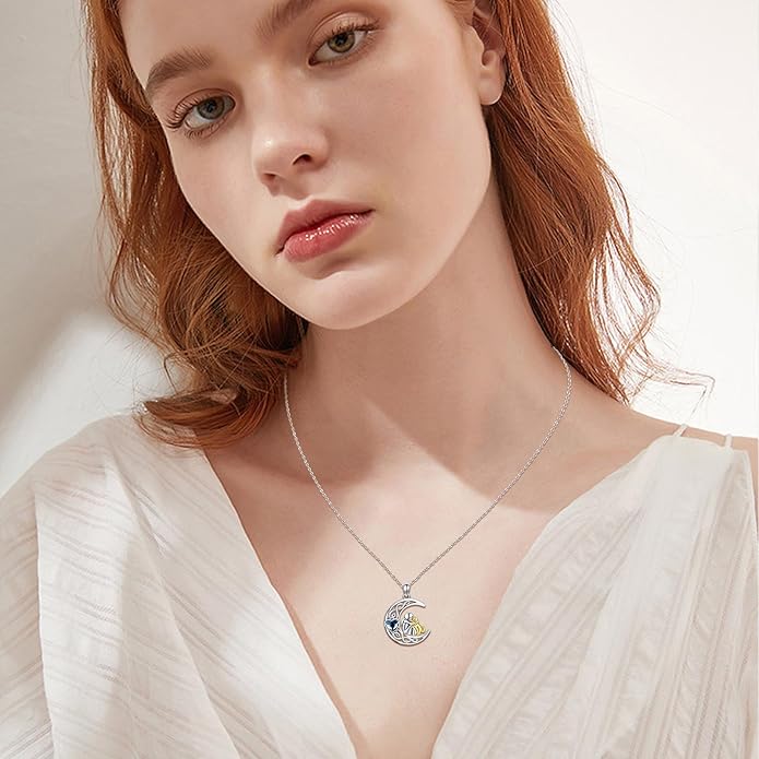 JUSTKIDSTOY Sterling Silver Cute Animal Pendant Necklace with Crystal Cat Pendant - Women's Cat Lovers Jewelry Gift