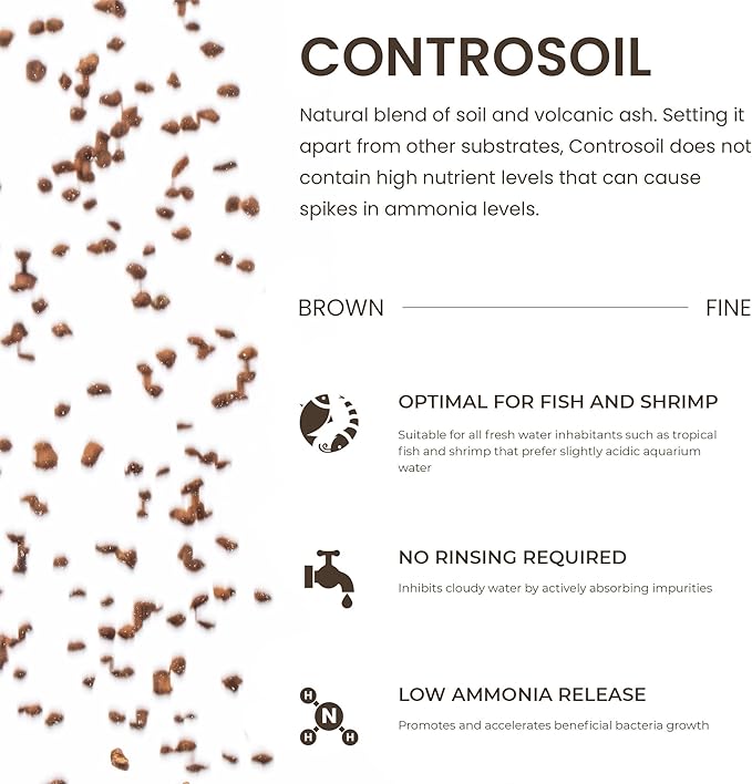 Ultum Nature Systems Controsoil - Freshwater Aqua Soil Substrate for Fish, Shrimp, Live Plant Propagation and Aquascaping - 6.8pH Low Ammonia, Volcanic Ash - Brown, Fine (3 Liter | 6LB)