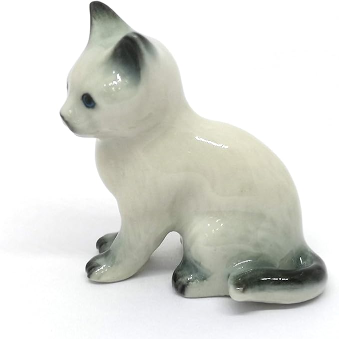 ZOOCRAFT Hand Painted Porcelain Miniature Collectible Ceramic Siamese Cat Figurine