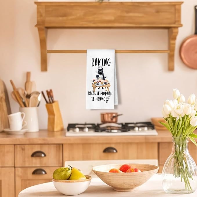 Funny Black Cat Baker Kitchen Towels, Cat Lover Mom Lady Gifts, Humorous Tea Towels for Baking, Gifts for Baking Lovers Decorative Dish Hand Towels for Kitchen, 16x24 Inches