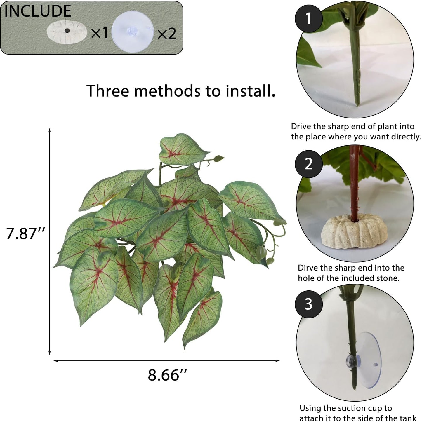 IBWell Fake Reptile Plants for Reptile Terrarium Plants, Reptile Plant Décor, Turtle Tank Plants with Suction Cup