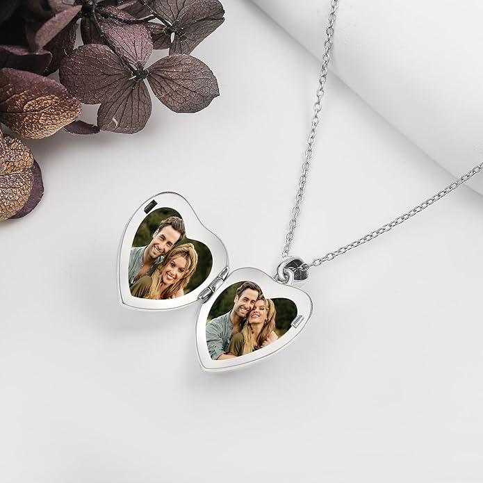 YFN Locket Necklace 925 Sterling Silver Heart Locket Necklace that Holds Pictures for Women Jewelry Gifts