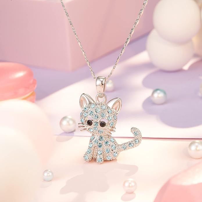 Lanqueen Kitty Cat Pendant Necklace Jewelry for Women Girls Cat Lover Gifts Daughter Loved Necklace