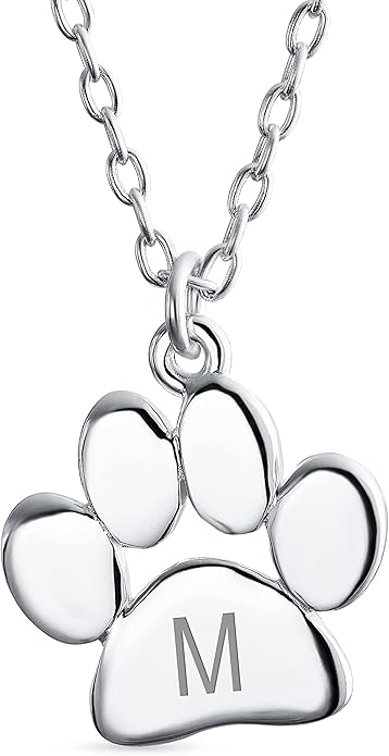 Personalized Initial Alphabet A-Z Dainty Dog Cat Pet Kitten Puppy Paw Print Pendant Necklace Animal Jewelry For Women Teen Polished Rose Yellow Gold Plated .925 Sterling Silver Customizable
