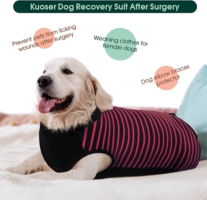 Kuoser Dog Recovery Suit, Anti Licking Dogs Rear Leg Sleeve, Abdominal Dog Surgical Suit with Pants Cover Protect Wounds, Dogs Elbow Protector Soft Pet Surgery Onesie Cone Alternative, Red 4XL