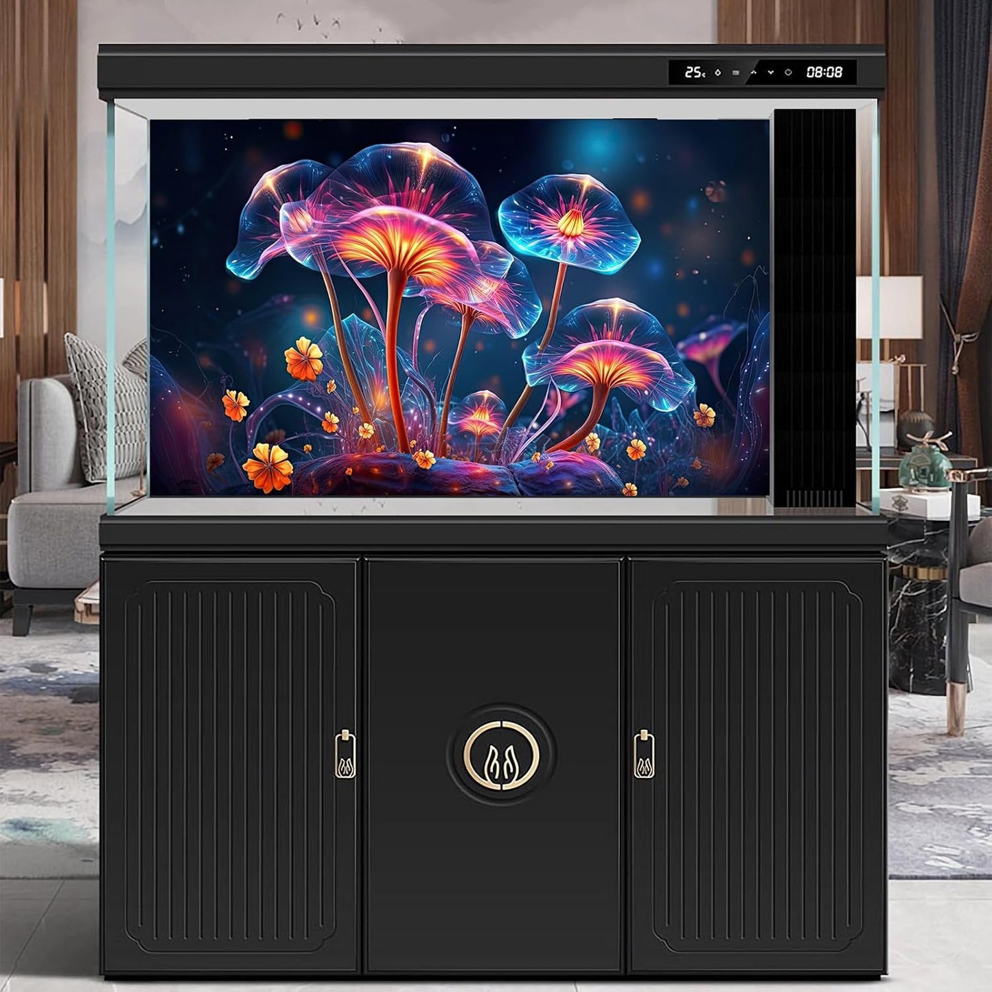 Flower Aquarium Background Modern Style Bluebell Blooming Flower Floral Design Terrarium Background Mysterious Elegant Glowing Fantasy Flower Fish Tank Backdrop Poster Decorations Vinyl 48x20in